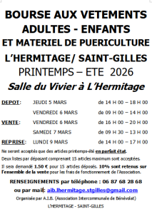 Bourse aux vêtements printemps été et matériel puériculture - L'Hermitage