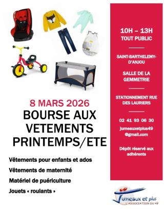 Bourse aux vêtements enfants printemps été, puériculture - Saint-Barthélemy-d'Anjou