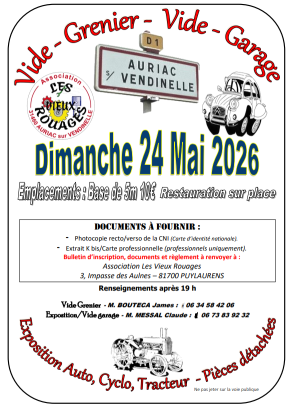 Brocante, vide-greniers, vide-garage, pièces détachées - Auriac-sur-Vendinelle